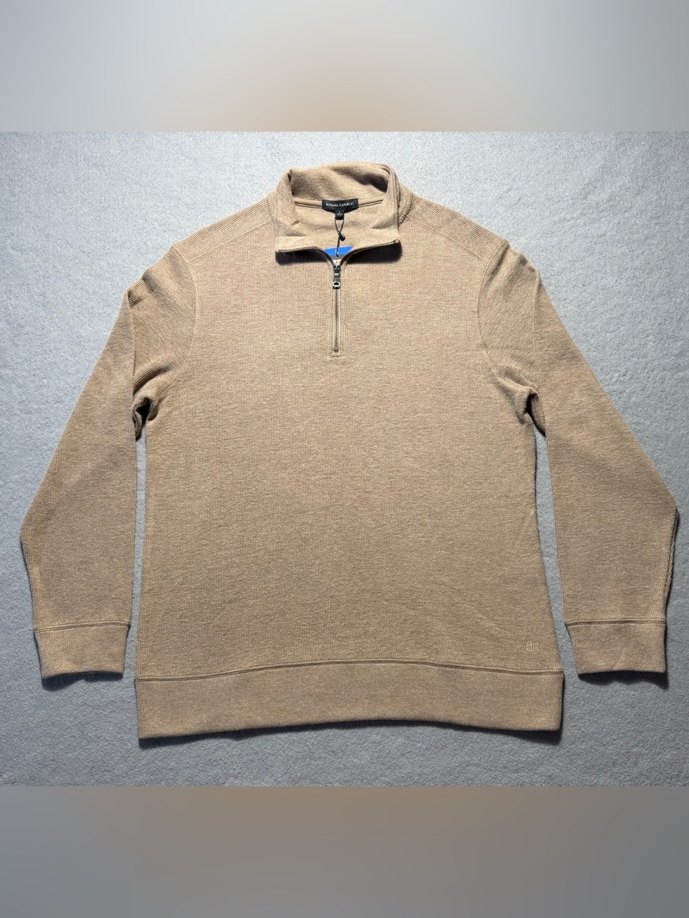 Banana Republic Waffle Knit 1/4 Zip Sweater Mens Large Tan Cotton Pullover NWT